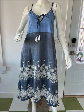 Tropical Bohemian Cotton Midi Dress Embroidery |Spaghetti Strap Summer Dress